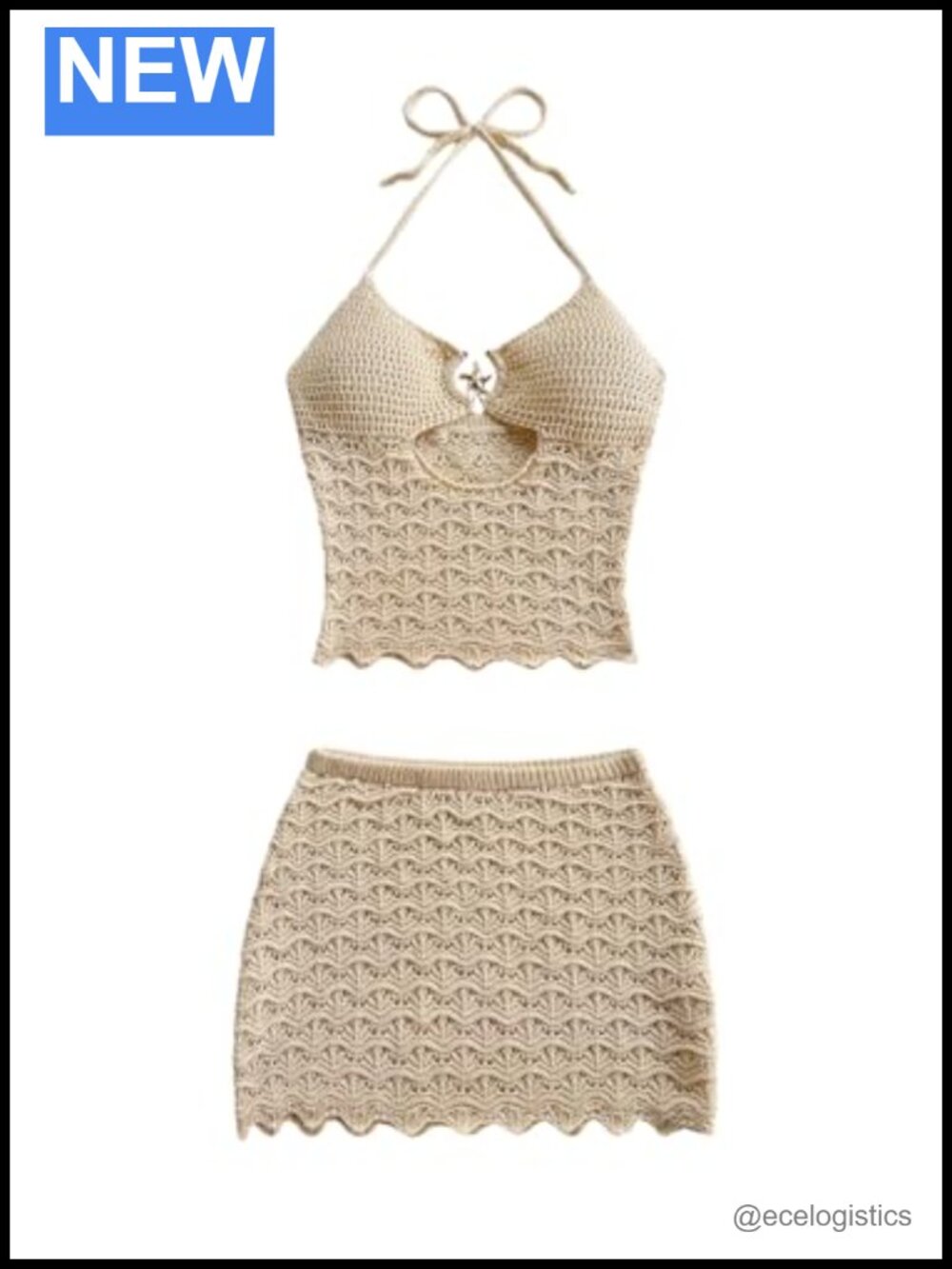 Crochet Halter Crop Top and Skirt Set 2 Piece Beach Vacation Outfit